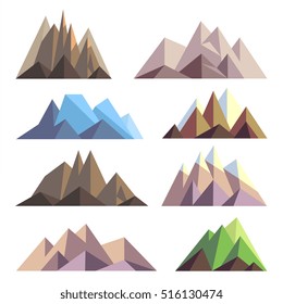 Mountains in polygon origami style vector elements for landscape. Set of mountain peak, illustration of nature mountain