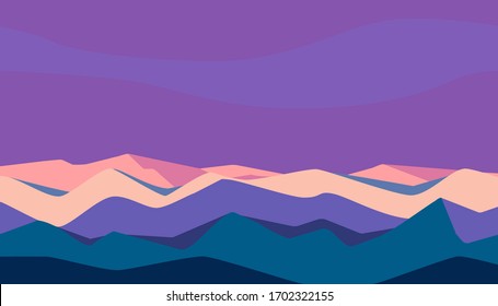 Mountains in poster design. Landscape background  in banner style. Geometric template with wavy shape. Contemporary trendy vector abstract illustrations. Printable modern wall art. 