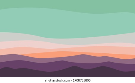 Mountains in poster design. Landscape background  in banner style. Geometric template with wavy shape. Contemporary trendy vector abstract illustrations. Printable modern wall art. 