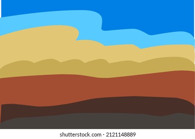 Mountains in poster design. Landscape background in banner style. Geometric template with wavy shape. Abstract vector art.