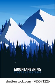 Mountains Poster. Nature landscape background with silhouettes of mountains and trees. Vector Illustration