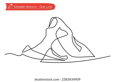 Mountains premium icon. One continuous line drawing of Matterhorn Alps mountain range, located between Switzerland and Italy. Vector illustration of Matterhorn Alps mountain range. Free line style.
