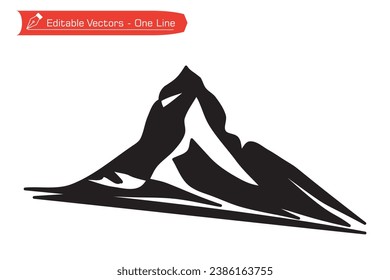 Mountains premium icon. Silhouette drawing of Matterhorn Alps mountain range, located between Switzerland and Italy. Vector illustration of simple line Matterhorn Alps mountain range silhouette.