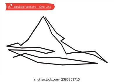 Mountains Premium Icon - Simple straight line art. One continuous line drawing of remote Matterhorn mountain in Switzerland. Vector illustration of Matterhorn mountain -Alpine stream. Alps.