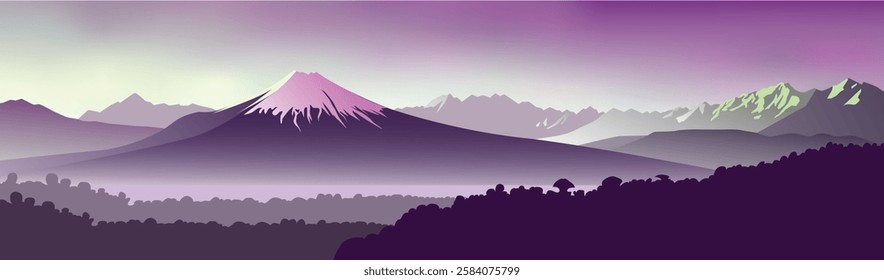 Mountains range with purple and gray color background for background design.