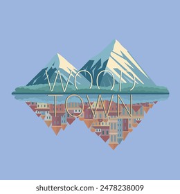 Mountains reflected into the city. Flat Logo.