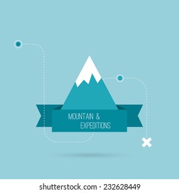 Mountains with ribbon for text and traffic schemes. Vector icon.