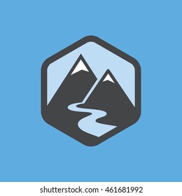 Montañas e icono del río.