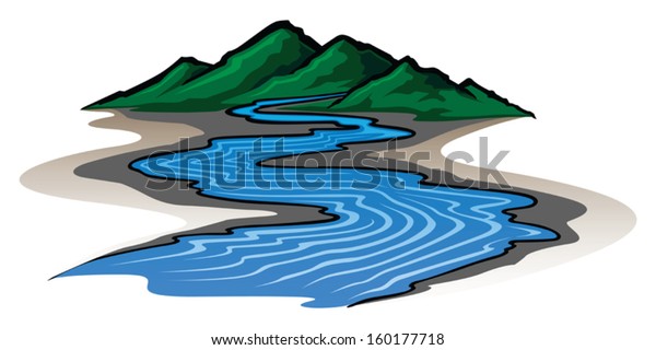 山と川は グラフィックな形の山並みと流れ川のイラストです のベクター画像素材 ロイヤリティフリー
