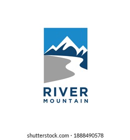 Mountains river landscape nature Logo design template