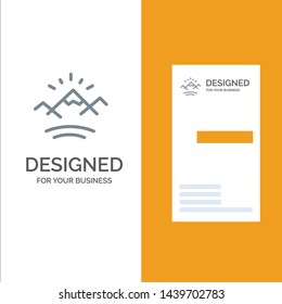 Mountains, River, Sun, Canada Grey Logo Design and Business Card Template