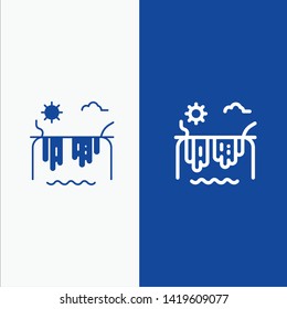 Mountains, River, Sun, Canada Line and Glyph Solid icon Blue banner Line and Glyph Solid icon Blue banner
