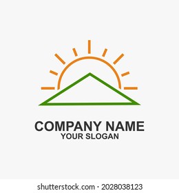 Mountains and rivers logo, mountain hill landscape logo, simple flat vector template with beautiful lines