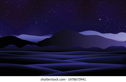 Mountains and rivers at night See the stars full of sky-vector