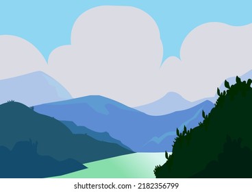 mountains, rivers, sky, vector for illustration nature