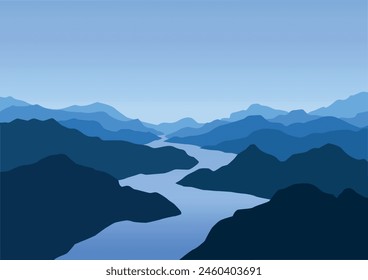 Mountains and rivers vector design illustration.