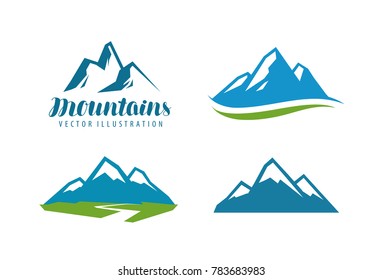 Mountains, rock logo or label. Mountaineering, climbing, alpinism icon. Vector illustration