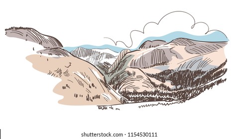 mountains rock view vector sketch landscape line illustration skyline