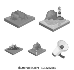 Mountains, rocks and landscape. Relief and mountains set collection icons in monochrome style isometric vector symbol stock illustration web.