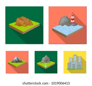 Mountains, rocks and landscape. Relief and mountains set collection icons in flat style isometric vector symbol stock illustration web.