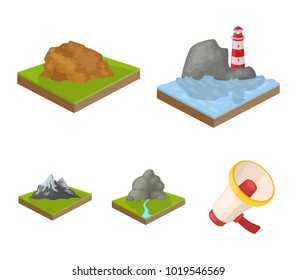 Mountains, rocks and landscape. Relief and mountains set collection icons in cartoon style isometric vector symbol stock illustration web.