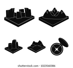 Mountains, rocks and landscape. Relief and mountains set collection icons in black style isometric vector symbol stock illustration web.