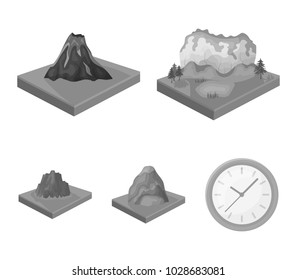 Mountains, rocks and landscape. Relief and mountains set collection icons in monochrome style isometric vector symbol stock illustration web.