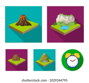 Mountains, rocks and landscape. Relief and mountains set collection icons in flat style isometric vector symbol stock illustration web.