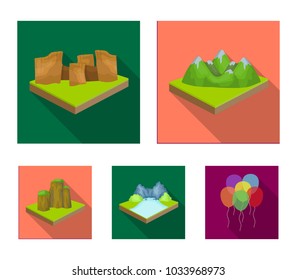 Mountains, rocks and landscape. Relief and mountains set collection icons in flat style isometric vector symbol stock illustration web.