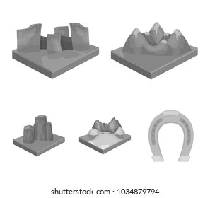 Mountains, rocks and landscape. Relief and mountains set collection icons in monochrome style isometric vector symbol stock illustration web.