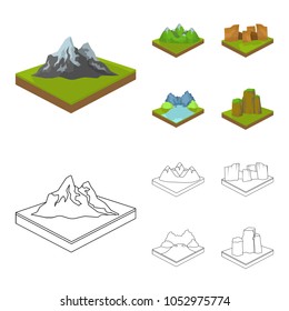Mountains, rocks and landscape. Relief and mountains set collection icons in cartoon,outline style isometric vector symbol stock illustration web.
