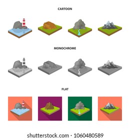 Mountains, rocks and landscape. Relief and mountains set collection icons in cartoon,flat,monochrome style isometric vector symbol stock illustration web.