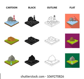 Mountains, rocks and landscape. Relief and mountains set collection icons in cartoon,black,outline,flat style isometric vector symbol stock illustration web.