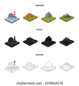 Mountains, rocks and landscape. Relief and mountains set collection icons in cartoon,black,outline style isometric vector symbol stock illustration web.