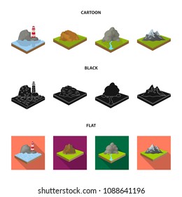 Mountains, rocks and landscape. Relief and mountains set collection icons in cartoon,black,flat style isometric vector symbol stock illustration web.