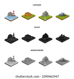 Mountains, rocks and landscape. Relief and mountains set collection icons in cartoon,black,monochrome style isometric vector symbol stock illustration web.