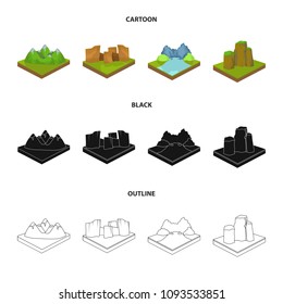 Mountains, rocks and landscape. Relief and mountains set collection icons in cartoon,black,outline style isometric vector symbol stock illustration web.