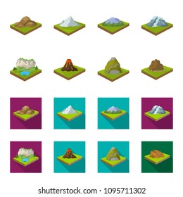 Mountains, rocks and landscape. Relief and mountains set collection icons in cartoon,flat style isometric vector symbol stock illustration web.