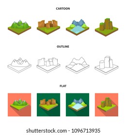 Mountains, rocks and landscape. Relief and mountains set collection icons in cartoon,outline,flat style isometric vector symbol stock illustration web.