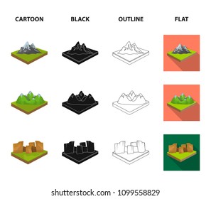Mountains, rocks and landscape. Relief and mountains set collection icons in cartoon,black,outline,flat style isometric vector symbol stock illustration web.