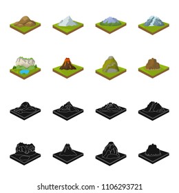 Mountains, rocks and landscape. Relief and mountains set collection icons in black,cartoon style isometric vector symbol stock illustration web.