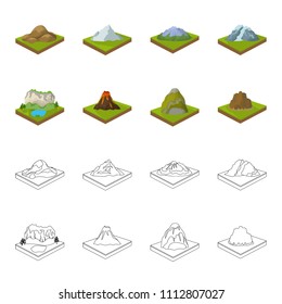 Mountains, rocks and landscape. Relief and mountains set collection icons in cartoon,outline style isometric vector symbol stock illustration web.