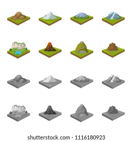 Mountains, rocks and landscape. Relief and mountains set collection icons in cartoon,monochrome style isometric vector symbol stock illustration web.