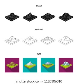 Mountains, rocks and landscape. Relief and mountains set collection icons in black,flat,outline style isometric vector symbol stock illustration web.