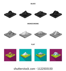 Mountains, rocks and landscape. Relief and mountains set collection icons in black, flat, monochrome style isometric vector symbol stock illustration web.