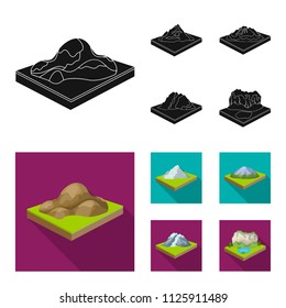Mountains, rocks and landscape. Relief and mountains set collection icons in black,flat style isometric vector symbol stock illustration web.