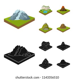 Mountains, rocks and landscape. Relief and mountains set collection icons in cartoon,black style isometric vector symbol stock illustration web.