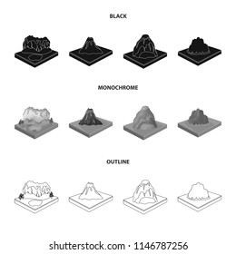Mountains, rocks and landscape. Relief and mountains set collection icons in black,monochrome,outline style isometric vector symbol stock illustration web.
