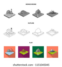 Mountains, rocks and landscape. Relief and mountains set collection icons in flat,outline,monochrome style isometric vector symbol stock illustration web.
