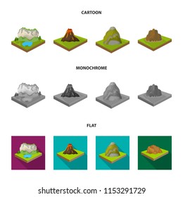 Mountains, rocks and landscape. Relief and mountains set collection icons in cartoon,flat,monochrome style isometric vector symbol stock illustration web.